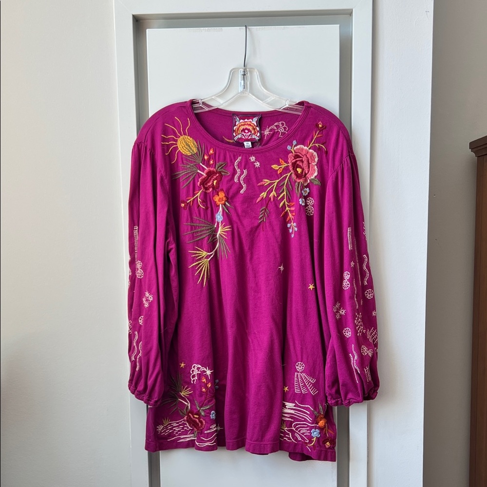 Johnny Was Embroidered LS Tee * Grape * Size XXL * Stunning!